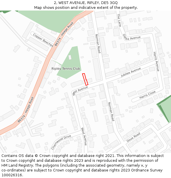 2, WEST AVENUE, RIPLEY, DE5 3GQ: Location map and indicative extent of plot