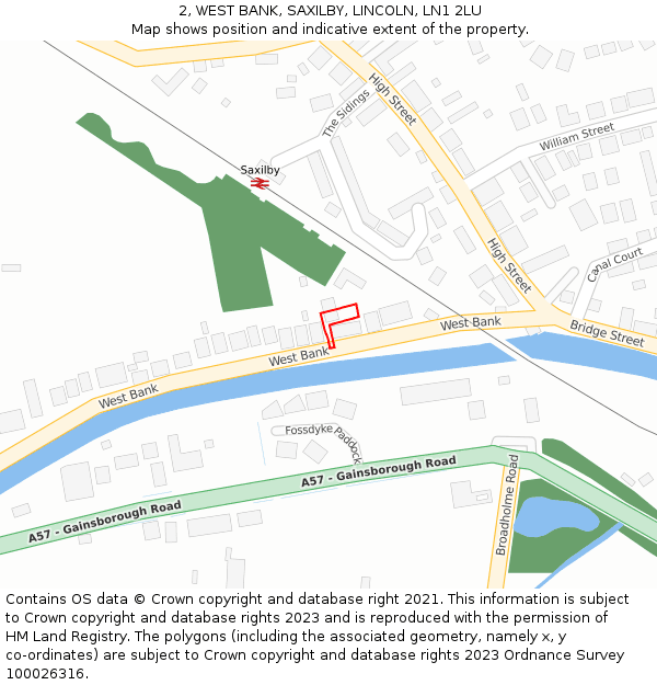 2, WEST BANK, SAXILBY, LINCOLN, LN1 2LU: Location map and indicative extent of plot