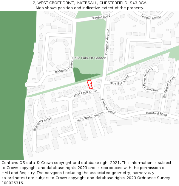 2, WEST CROFT DRIVE, INKERSALL, CHESTERFIELD, S43 3GA: Location map and indicative extent of plot