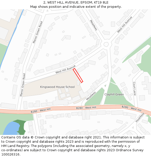 2, WEST HILL AVENUE, EPSOM, KT19 8LE: Location map and indicative extent of plot