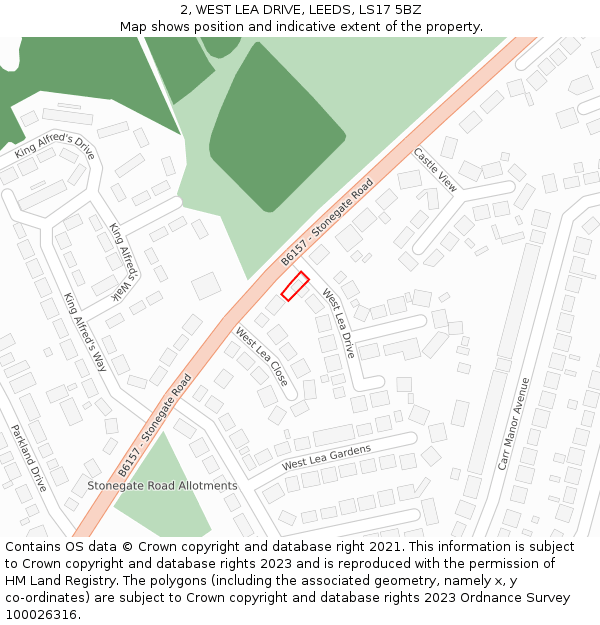 2, WEST LEA DRIVE, LEEDS, LS17 5BZ: Location map and indicative extent of plot