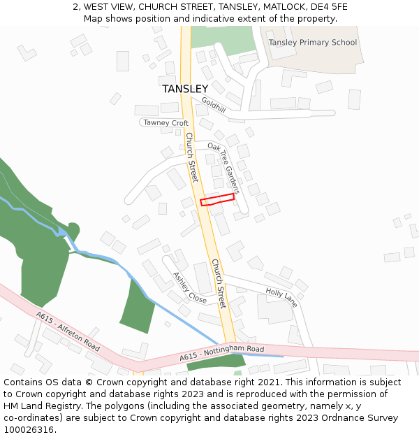2, WEST VIEW, CHURCH STREET, TANSLEY, MATLOCK, DE4 5FE: Location map and indicative extent of plot