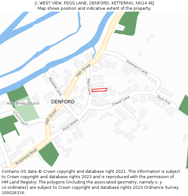 2, WEST VIEW, PEGS LANE, DENFORD, KETTERING, NN14 4EJ: Location map and indicative extent of plot