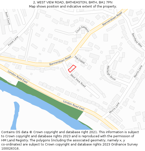 2, WEST VIEW ROAD, BATHEASTON, BATH, BA1 7PN: Location map and indicative extent of plot