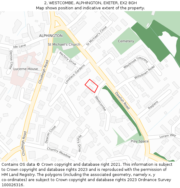 2, WESTCOMBE, ALPHINGTON, EXETER, EX2 8GH: Location map and indicative extent of plot