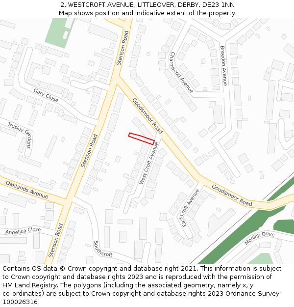 2, WESTCROFT AVENUE, LITTLEOVER, DERBY, DE23 1NN: Location map and indicative extent of plot