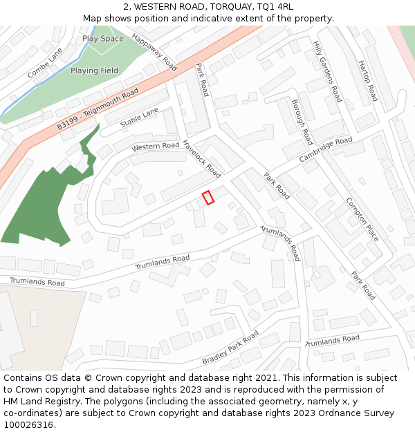 2, WESTERN ROAD, TORQUAY, TQ1 4RL: Location map and indicative extent of plot