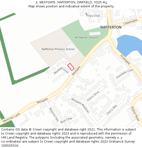 2, WESTGATE, NAFFERTON, DRIFFIELD, YO25 4LJ: Location map and indicative extent of plot