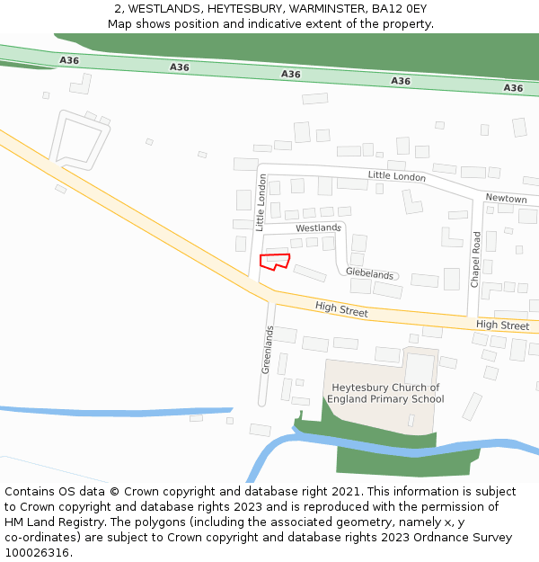 2, WESTLANDS, HEYTESBURY, WARMINSTER, BA12 0EY: Location map and indicative extent of plot