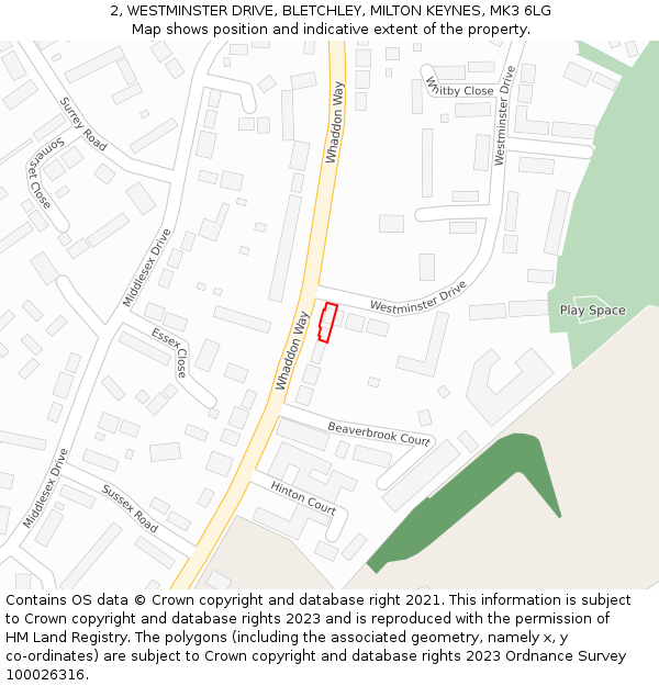 2, WESTMINSTER DRIVE, BLETCHLEY, MILTON KEYNES, MK3 6LG: Location map and indicative extent of plot