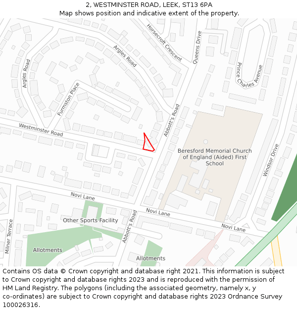 2, WESTMINSTER ROAD, LEEK, ST13 6PA: Location map and indicative extent of plot