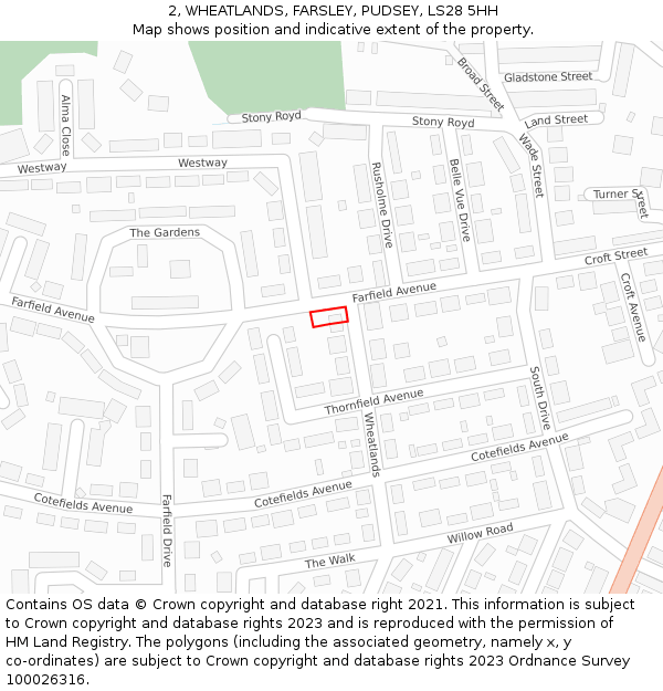2, WHEATLANDS, FARSLEY, PUDSEY, LS28 5HH: Location map and indicative extent of plot