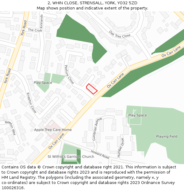 2, WHIN CLOSE, STRENSALL, YORK, YO32 5ZD: Location map and indicative extent of plot