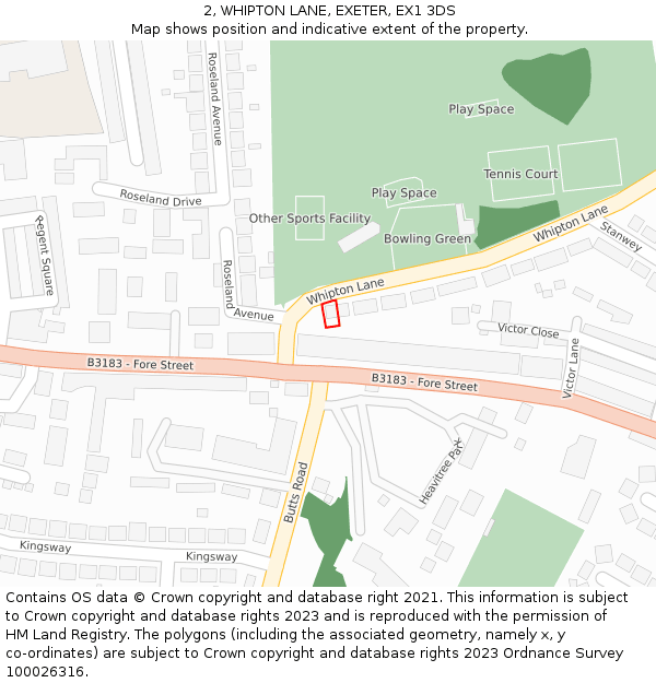 2, WHIPTON LANE, EXETER, EX1 3DS: Location map and indicative extent of plot