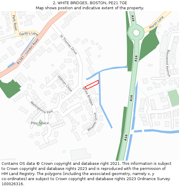 2, WHITE BRIDGES, BOSTON, PE21 7GE: Location map and indicative extent of plot