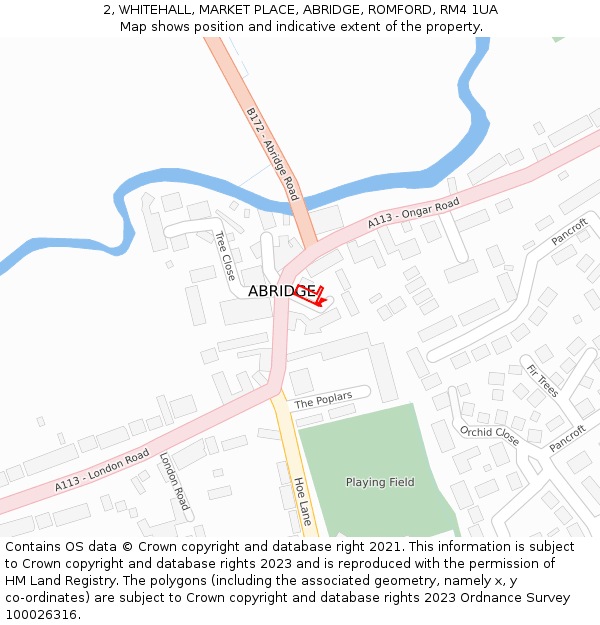 2, WHITEHALL, MARKET PLACE, ABRIDGE, ROMFORD, RM4 1UA: Location map and indicative extent of plot