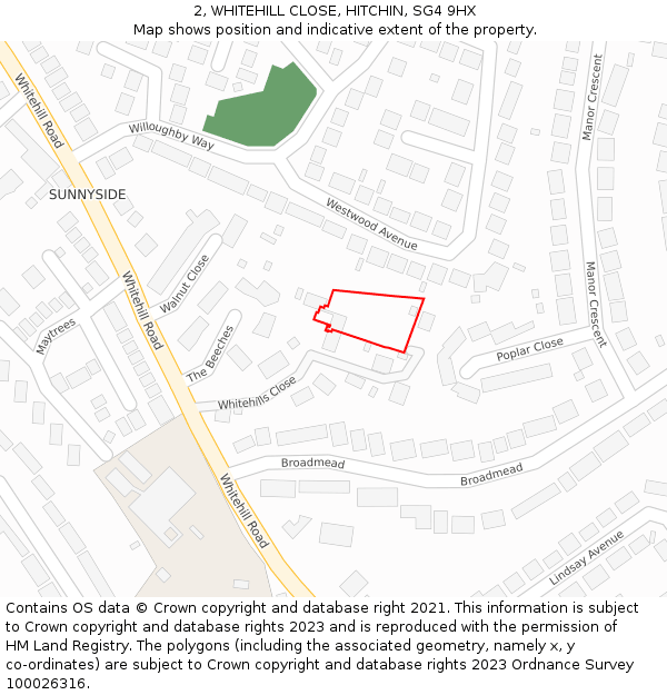 2, WHITEHILL CLOSE, HITCHIN, SG4 9HX: Location map and indicative extent of plot