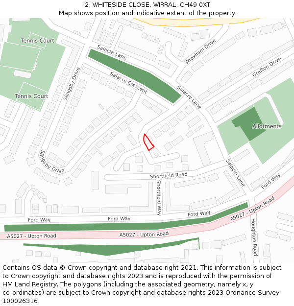 2, WHITESIDE CLOSE, WIRRAL, CH49 0XT: Location map and indicative extent of plot