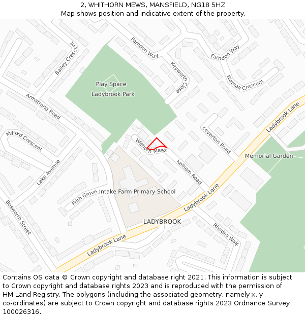 2, WHITHORN MEWS, MANSFIELD, NG18 5HZ: Location map and indicative extent of plot