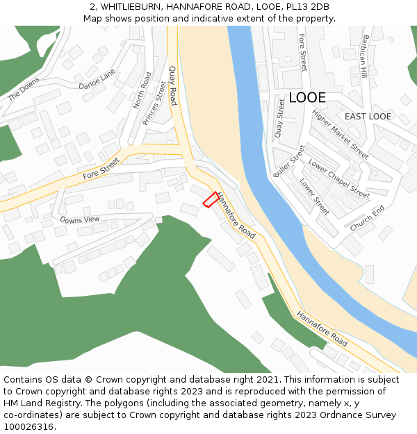 2, WHITLIEBURN, HANNAFORE ROAD, LOOE, PL13 2DB: Location map and indicative extent of plot