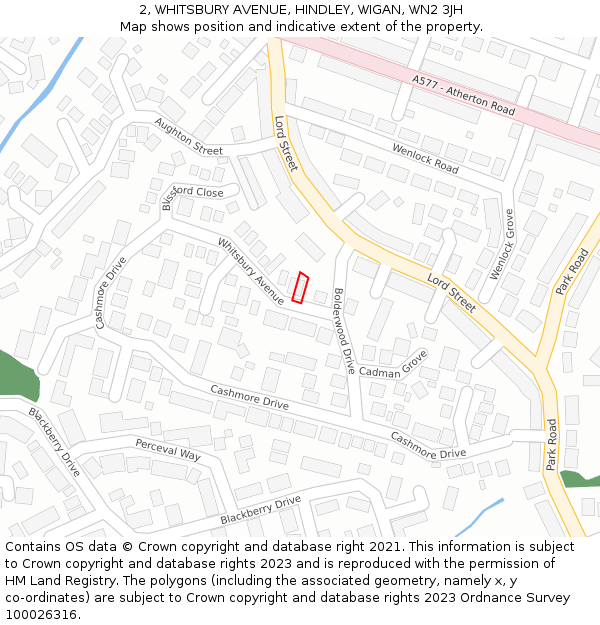 2, WHITSBURY AVENUE, HINDLEY, WIGAN, WN2 3JH: Location map and indicative extent of plot