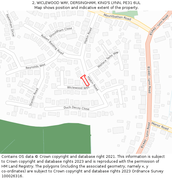 2, WICLEWOOD WAY, DERSINGHAM, KING'S LYNN, PE31 6UL: Location map and indicative extent of plot