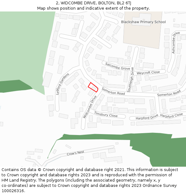 2, WIDCOMBE DRIVE, BOLTON, BL2 6TJ: Location map and indicative extent of plot