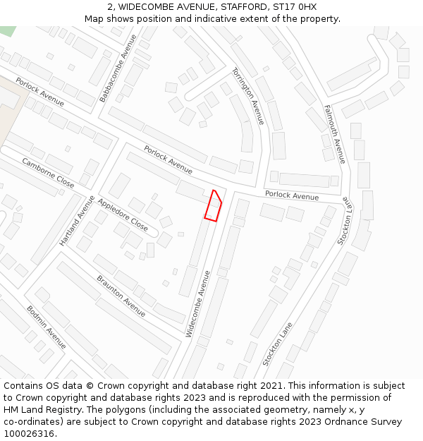2, WIDECOMBE AVENUE, STAFFORD, ST17 0HX: Location map and indicative extent of plot
