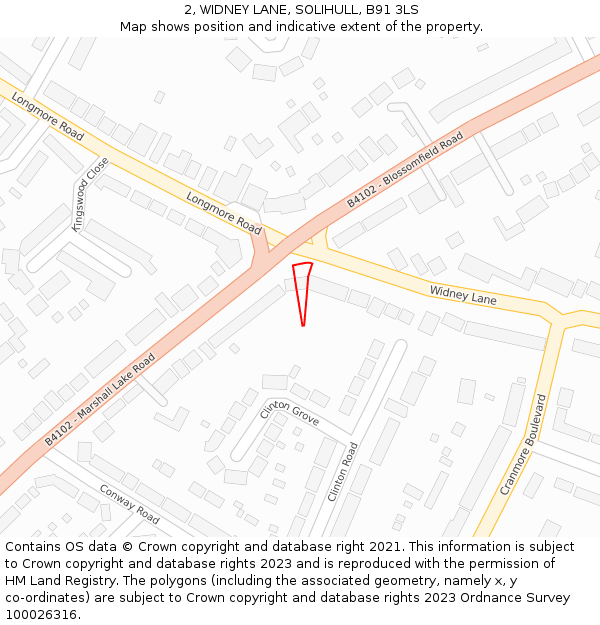 2, WIDNEY LANE, SOLIHULL, B91 3LS: Location map and indicative extent of plot
