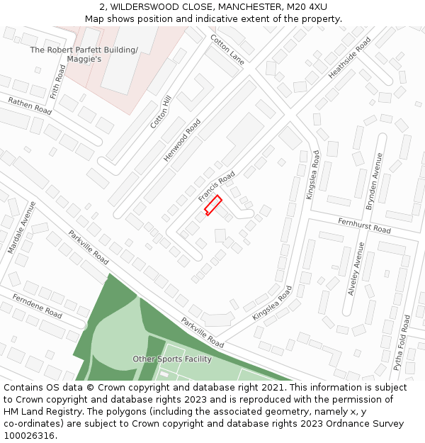 2, WILDERSWOOD CLOSE, MANCHESTER, M20 4XU: Location map and indicative extent of plot