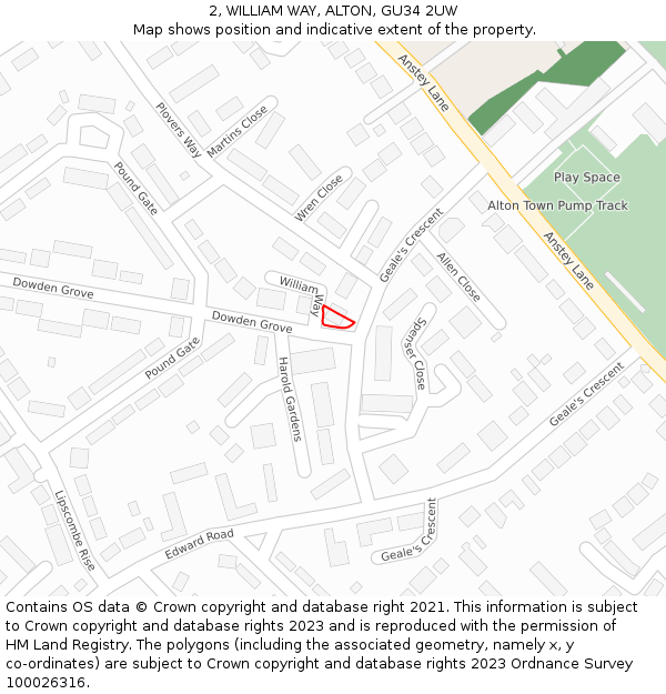 2, WILLIAM WAY, ALTON, GU34 2UW: Location map and indicative extent of plot