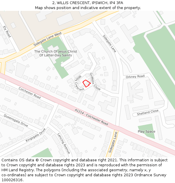 2, WILLIS CRESCENT, IPSWICH, IP4 3FA: Location map and indicative extent of plot