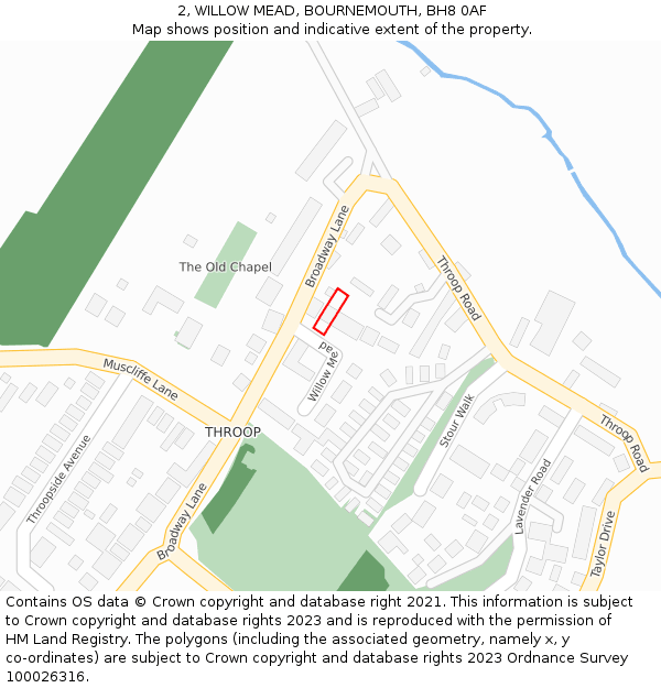 2, WILLOW MEAD, BOURNEMOUTH, BH8 0AF: Location map and indicative extent of plot