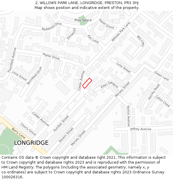 2, WILLOWS PARK LANE, LONGRIDGE, PRESTON, PR3 3HJ: Location map and indicative extent of plot