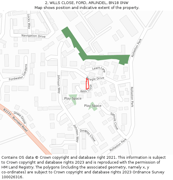 2, WILLS CLOSE, FORD, ARUNDEL, BN18 0NW: Location map and indicative extent of plot