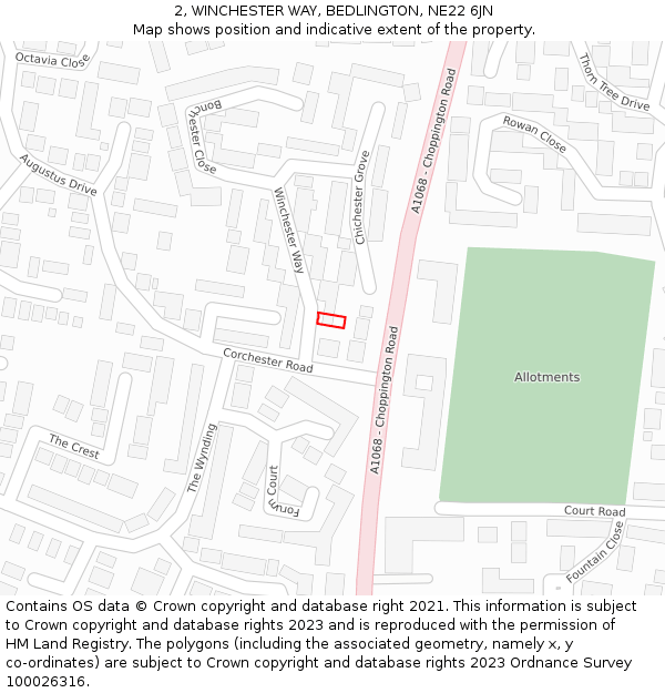 2, WINCHESTER WAY, BEDLINGTON, NE22 6JN: Location map and indicative extent of plot