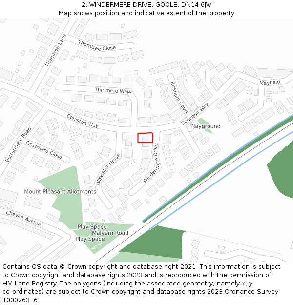 2, WINDERMERE DRIVE, GOOLE, DN14 6JW: Location map and indicative extent of plot
