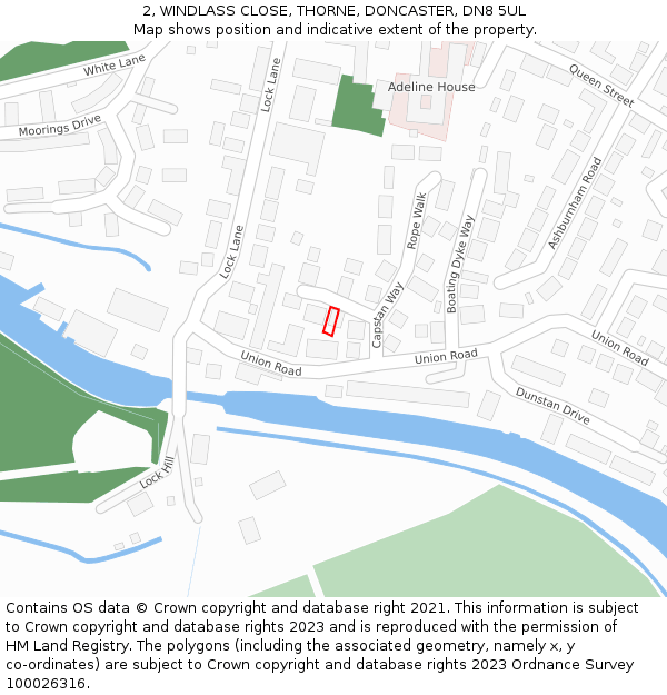2, WINDLASS CLOSE, THORNE, DONCASTER, DN8 5UL: Location map and indicative extent of plot
