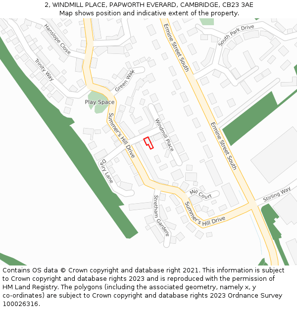 2, WINDMILL PLACE, PAPWORTH EVERARD, CAMBRIDGE, CB23 3AE: Location map and indicative extent of plot
