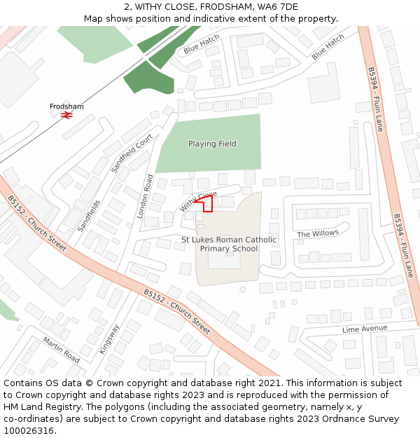2, WITHY CLOSE, FRODSHAM, WA6 7DE: Location map and indicative extent of plot