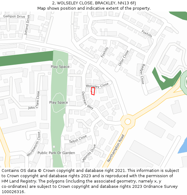 2, WOLSELEY CLOSE, BRACKLEY, NN13 6FJ: Location map and indicative extent of plot
