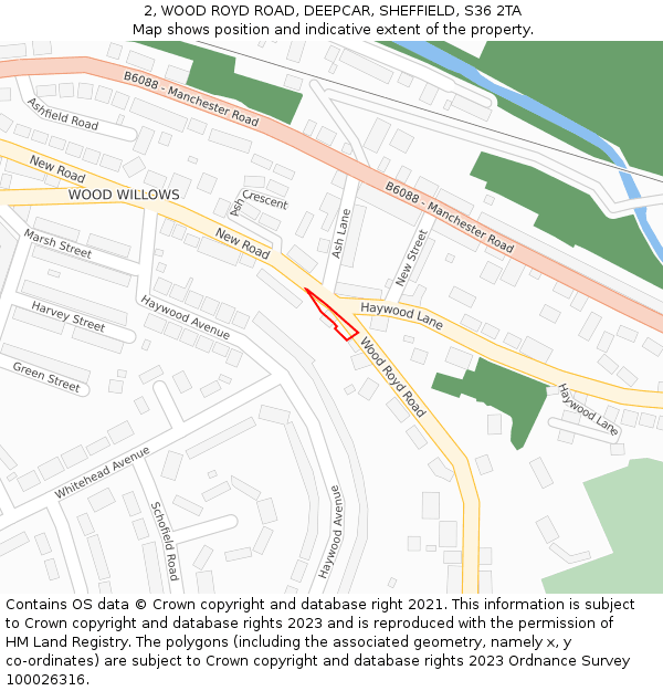2, WOOD ROYD ROAD, DEEPCAR, SHEFFIELD, S36 2TA: Location map and indicative extent of plot
