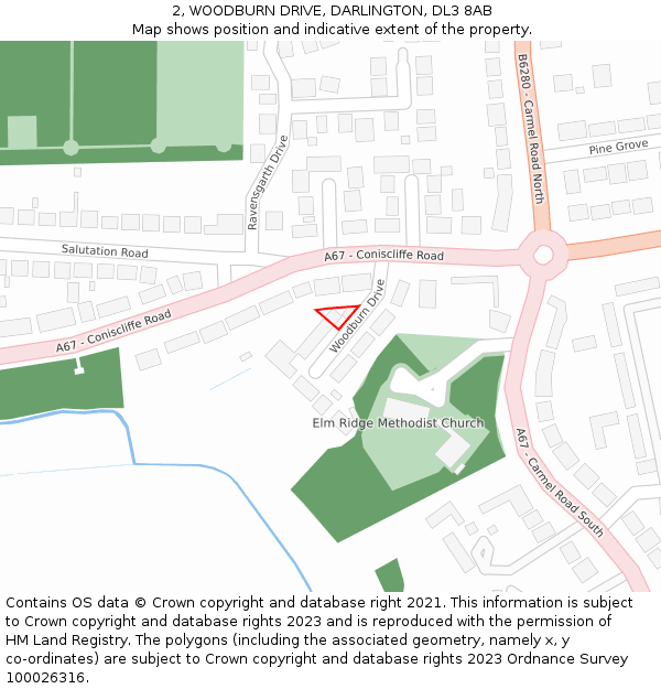 2, WOODBURN DRIVE, DARLINGTON, DL3 8AB: Location map and indicative extent of plot