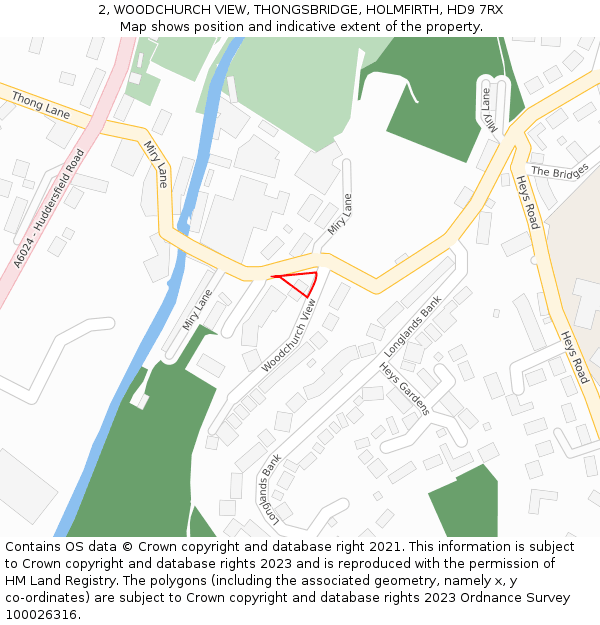 2, WOODCHURCH VIEW, THONGSBRIDGE, HOLMFIRTH, HD9 7RX: Location map and indicative extent of plot