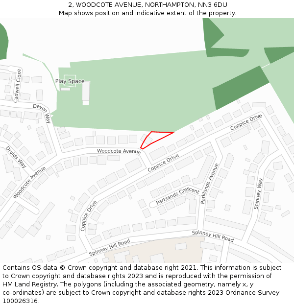 2, WOODCOTE AVENUE, NORTHAMPTON, NN3 6DU: Location map and indicative extent of plot