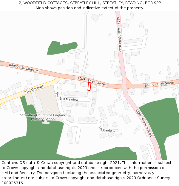 2, WOODFIELD COTTAGES, STREATLEY HILL, STREATLEY, READING, RG8 9PP: Location map and indicative extent of plot