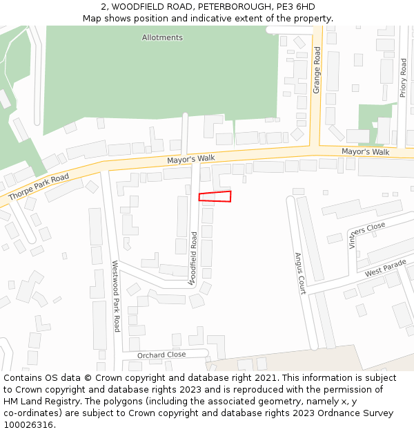 2, WOODFIELD ROAD, PETERBOROUGH, PE3 6HD: Location map and indicative extent of plot