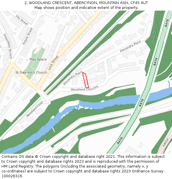 2, WOODLAND CRESCENT, ABERCYNON, MOUNTAIN ASH, CF45 4UT: Location map and indicative extent of plot