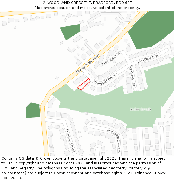 2, WOODLAND CRESCENT, BRADFORD, BD9 6PE: Location map and indicative extent of plot