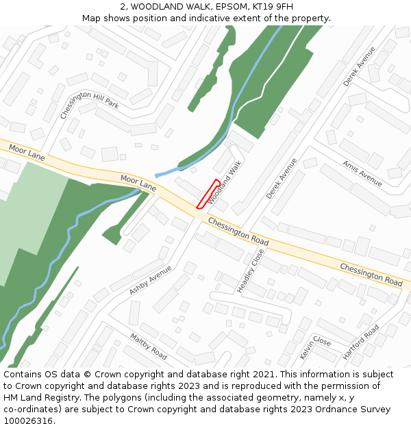 2, WOODLAND WALK, EPSOM, KT19 9FH: Location map and indicative extent of plot